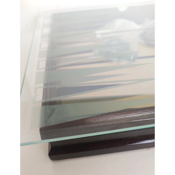 Vintage Wooden Backgammon Game with Glass overlay & Glass Pieces 1970's - Picture 12 of 13